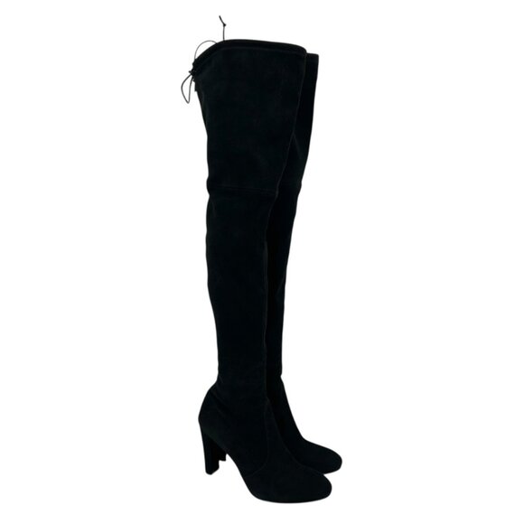 Stuart Weitzman Highland Black Suede Over the Knee Heeled Boots - Picture 2 of 12